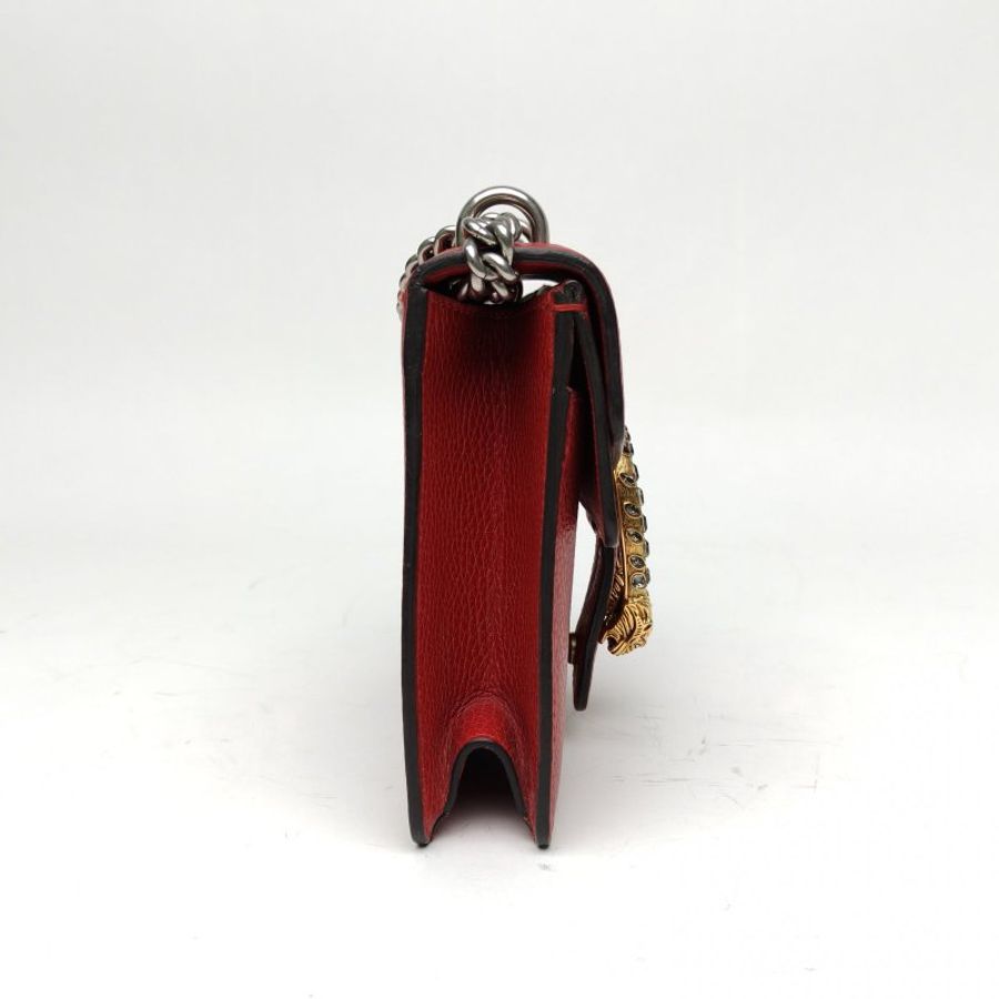 GUCCI Dionysus酒神Mini紅色牛皮鑽扣金銀色肩背包-3