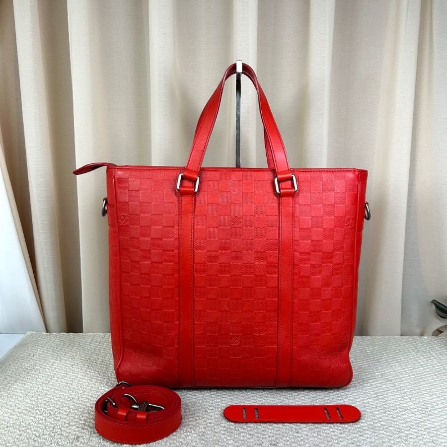 Louis Vuitton 紅色棋盤格手提包 肩背包-1
