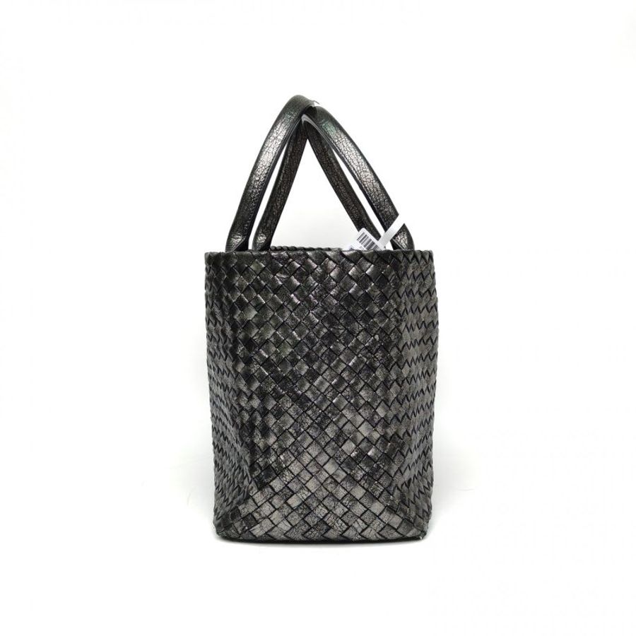 BOTTEGA VENETA 珠光黑牛皮Cabat編織手提包肩背包-3