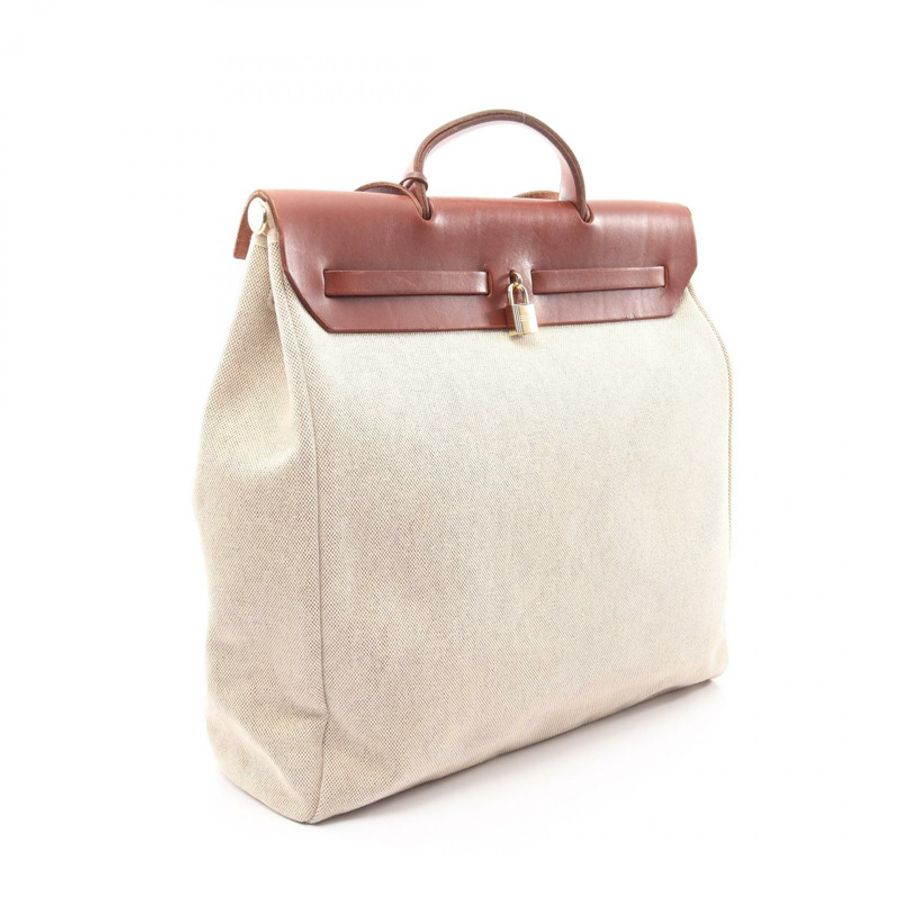 愛馬仕 Herbag MM Rouge H 肩背包 Hunter 皮革 Toile H 帆布 米色 F-1