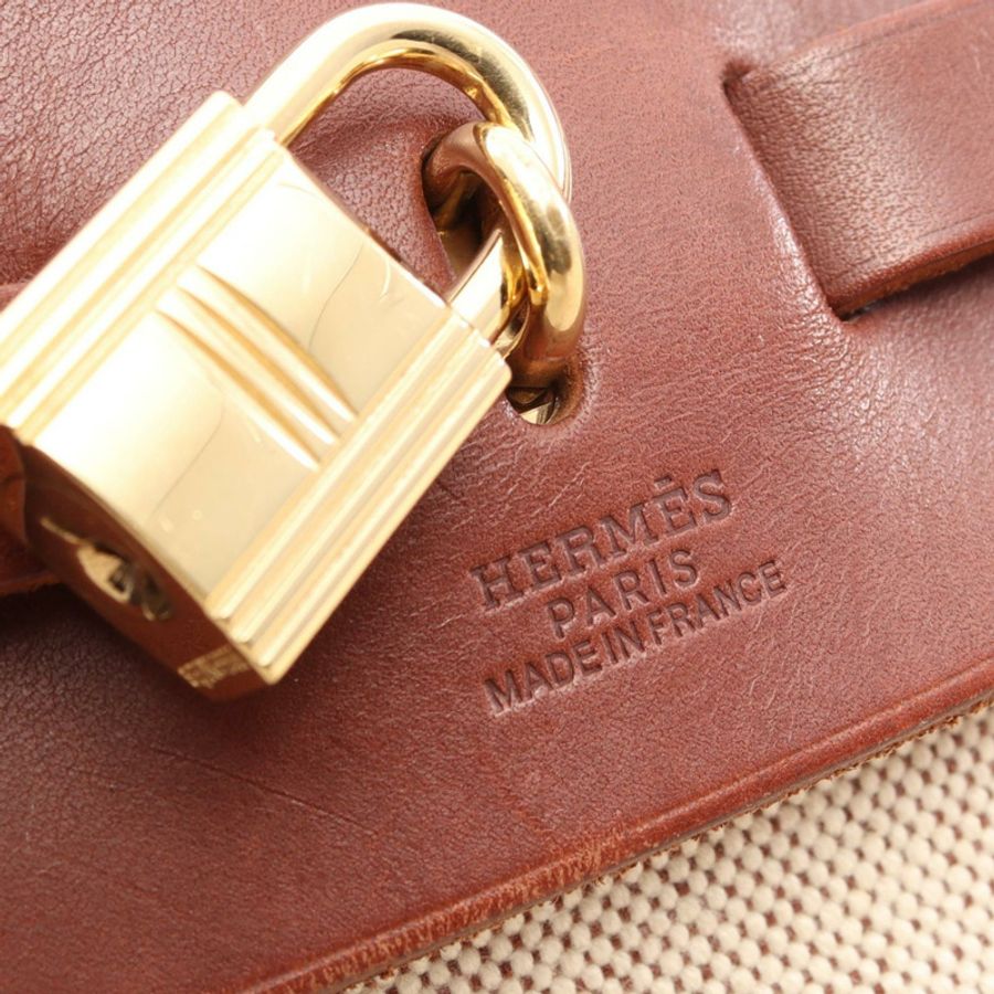 愛馬仕 Herbag MM Rouge H 肩背包 Hunter 皮革 Toile H 帆布 米色 F-3