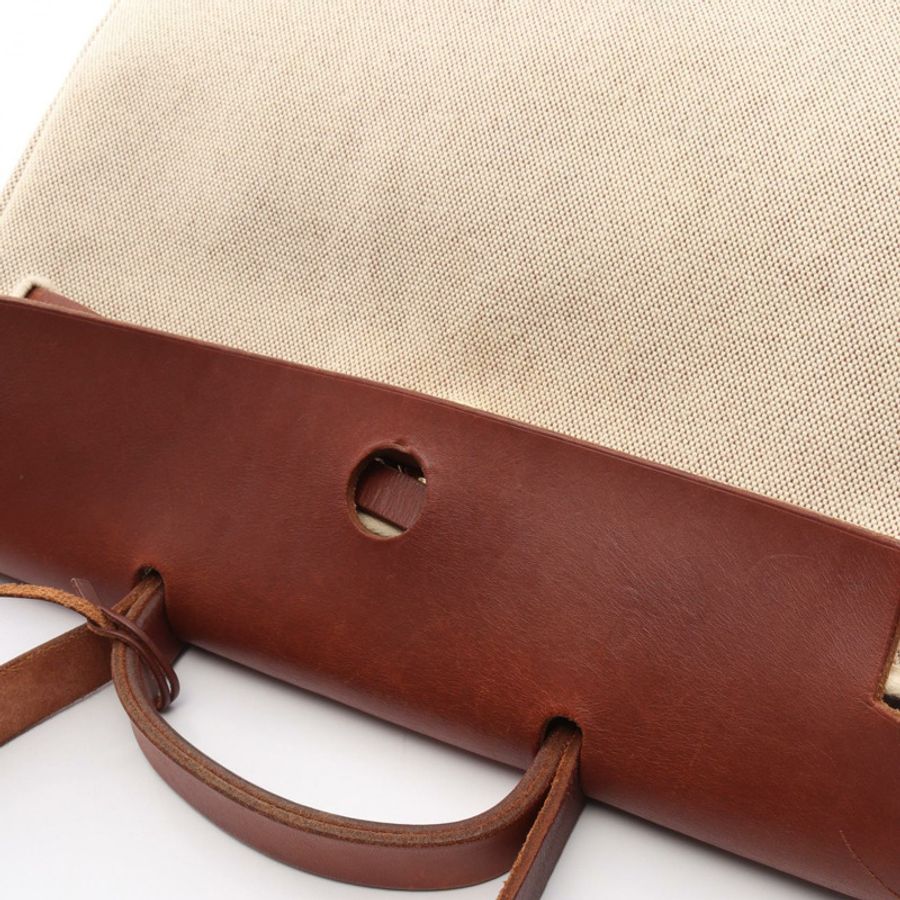 愛馬仕 Herbag MM Rouge H 肩背包 Hunter 皮革 Toile H 帆布 米色 F-12