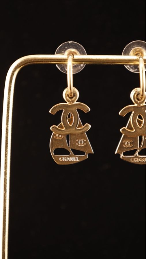 Chanel 素金cc帆船耳钉可拆卸-17