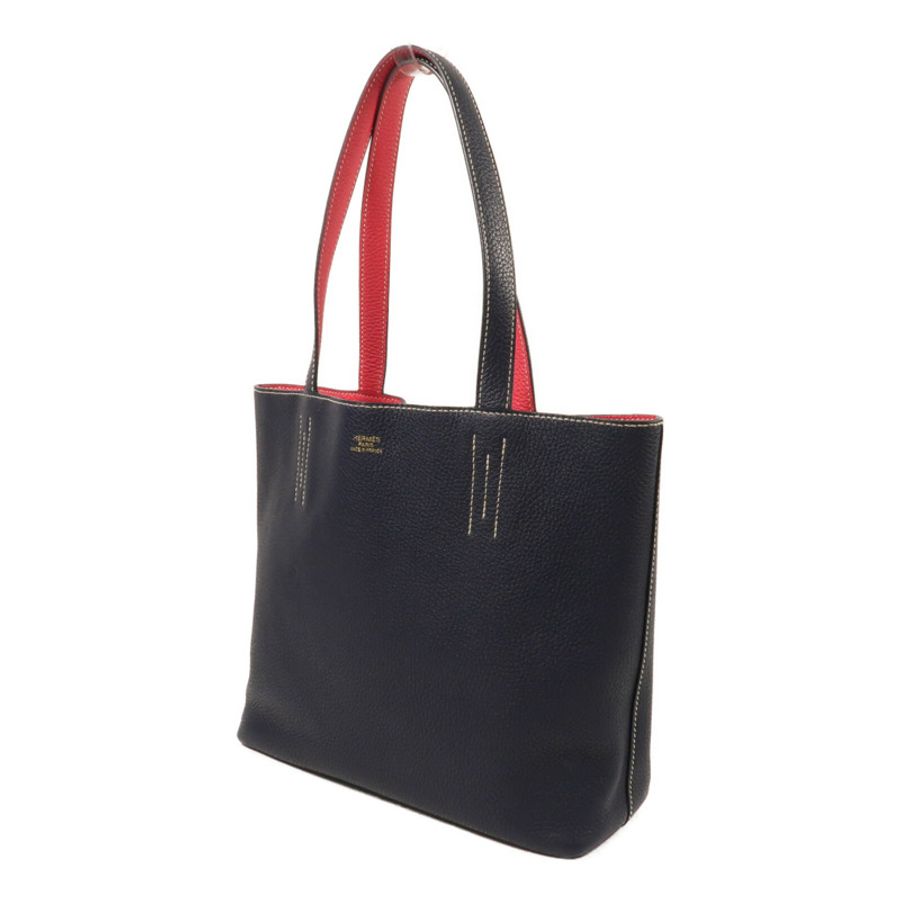 HERMES Clemence皮革Double Sens 28手挽袋Blue Nuit/Rose Extre-1