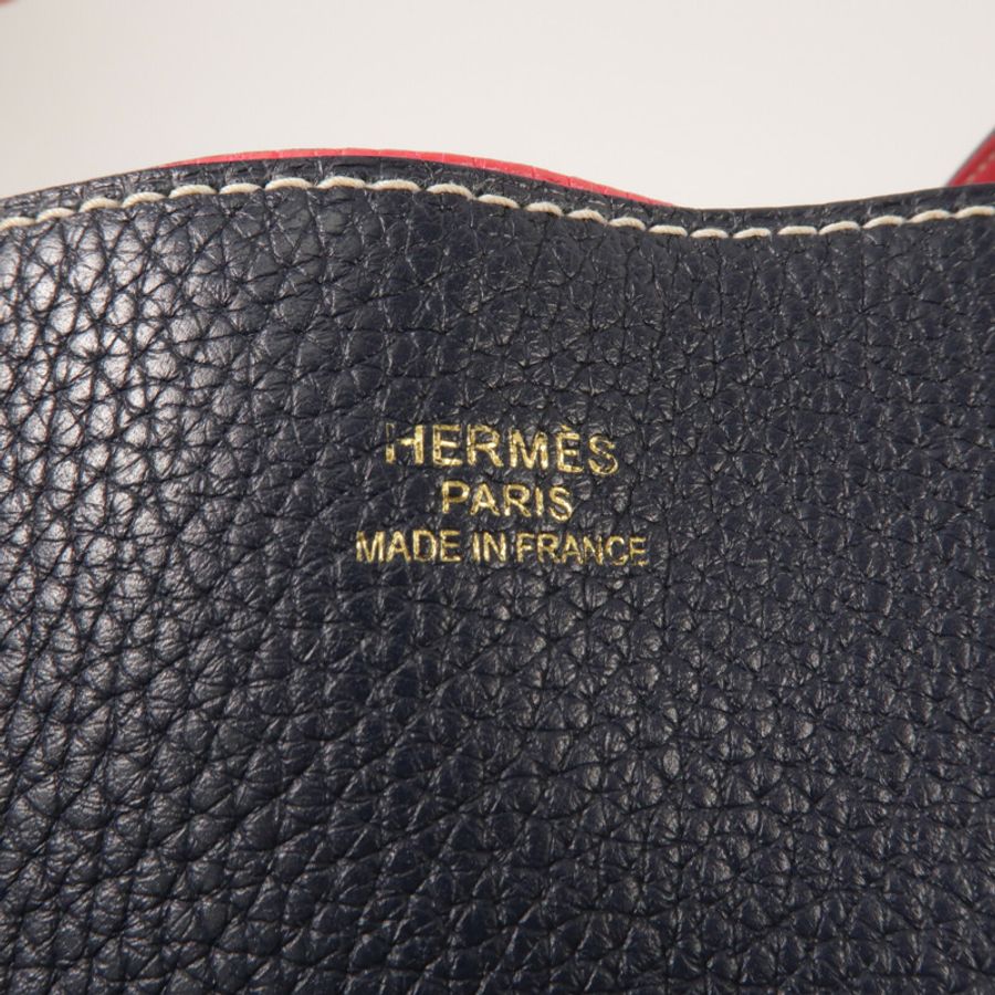 HERMES Clemence皮革Double Sens 28手挽袋Blue Nuit/Rose Extre-5