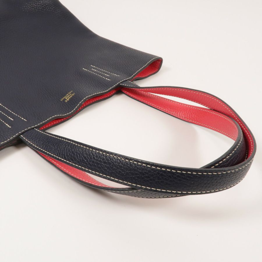HERMES Clemence皮革Double Sens 28手挽袋Blue Nuit/Rose Extre-7