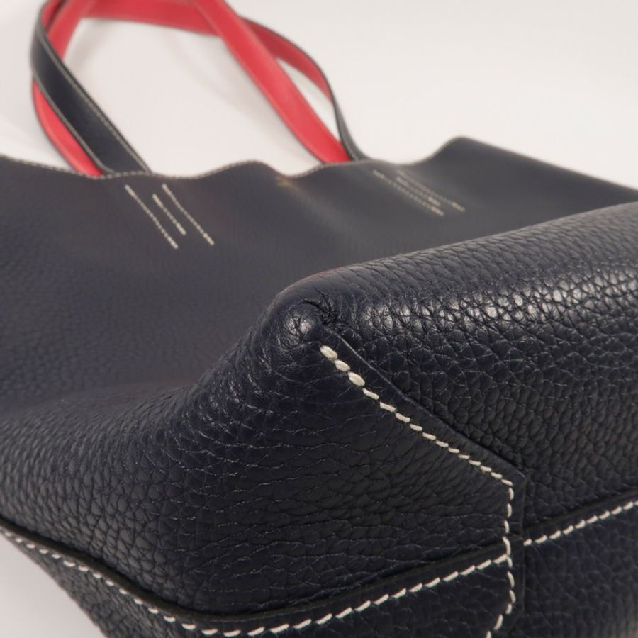 HERMES Clemence皮革Double Sens 28手挽袋Blue Nuit/Rose Extre-8