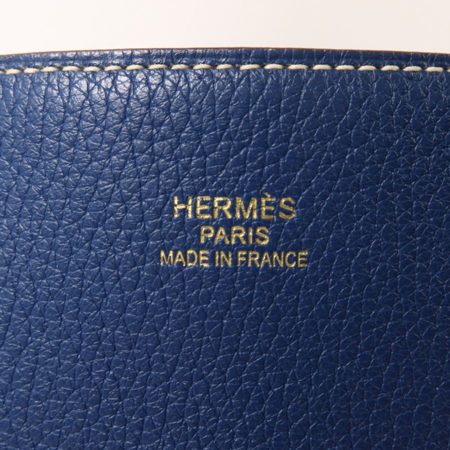 HERMES Clemence皮革Double Sens 28手挽袋Deep Bleu/Gold-5