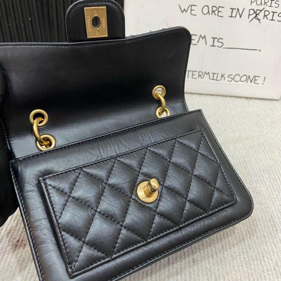 🆕Chanel 香奈兒 23S黑金郵差包/豆腐包手提包斜挎包 芯片款-3