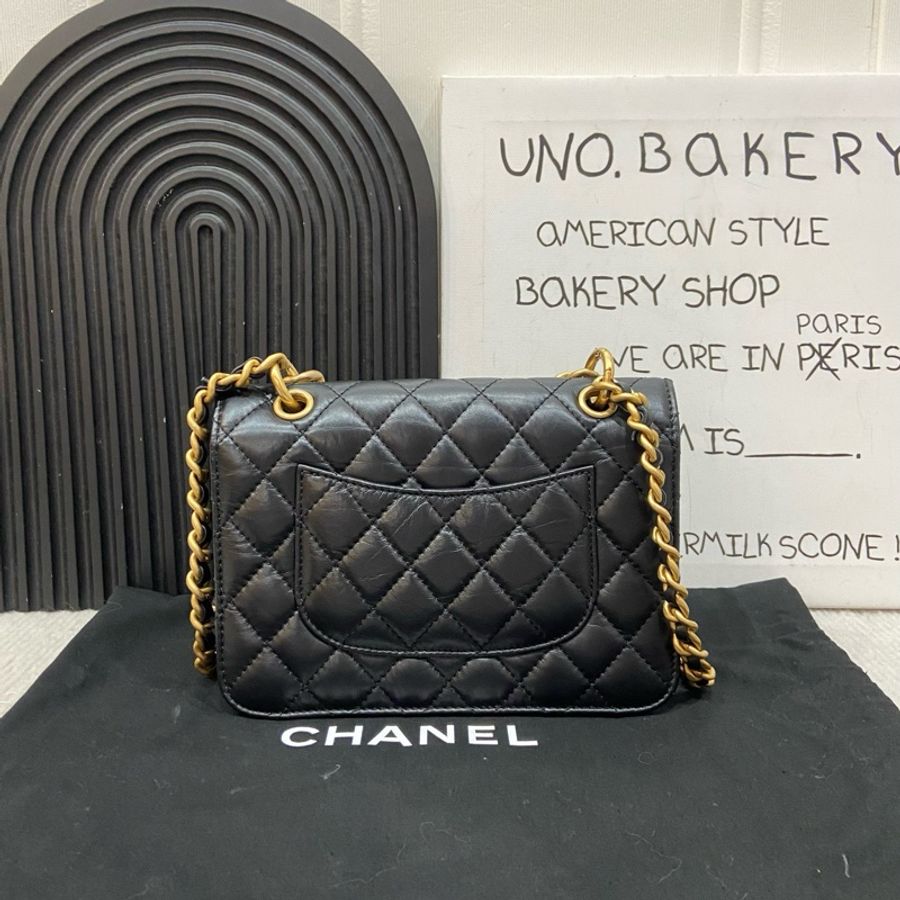 🆕Chanel 香奈兒 23S黑金郵差包/豆腐包手提包斜挎包 芯片款-7