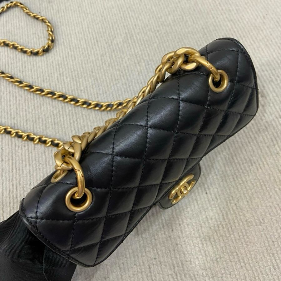🆕Chanel 香奈兒 23S黑金郵差包/豆腐包手提包斜挎包 芯片款-8