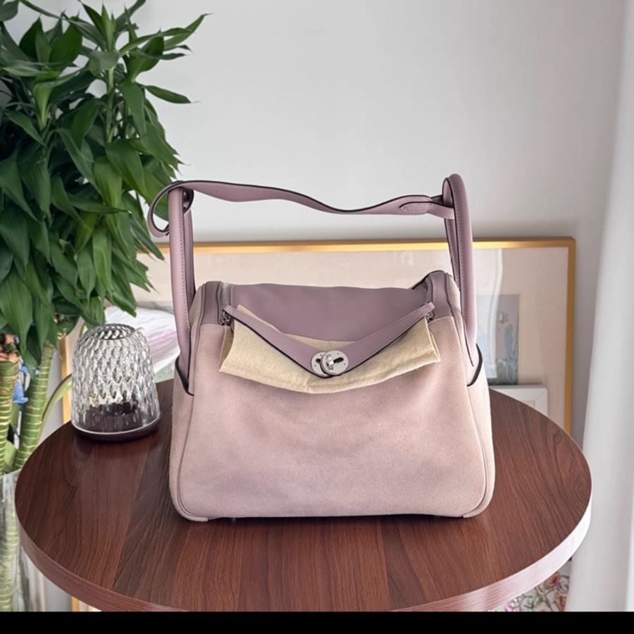 Hermes Lindy 30 4w香芋紫 翻毛拼皮 銀扣 X刻 部分原膜在 配件塵袋-1