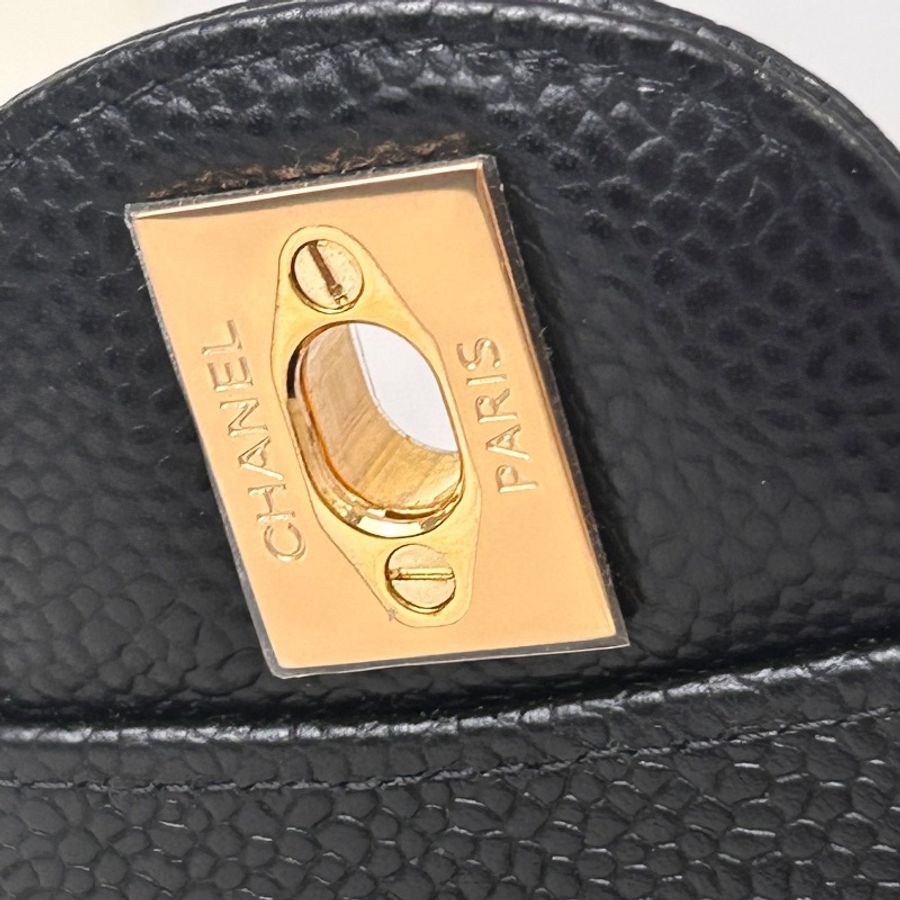 Chanel 經典 25 黑色荔枝皮鏈條銀釦雙翻蓋肩背包-3