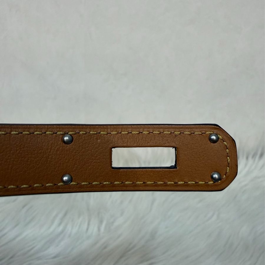 Hermes 37金棕epsom牛皮銀釦凱莉雙圈皮帶 腰帶Kelly-16
