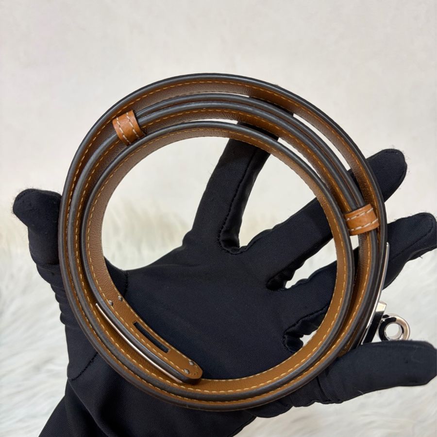 Hermes 37金棕epsom牛皮銀釦凱莉雙圈皮帶 腰帶Kelly-21