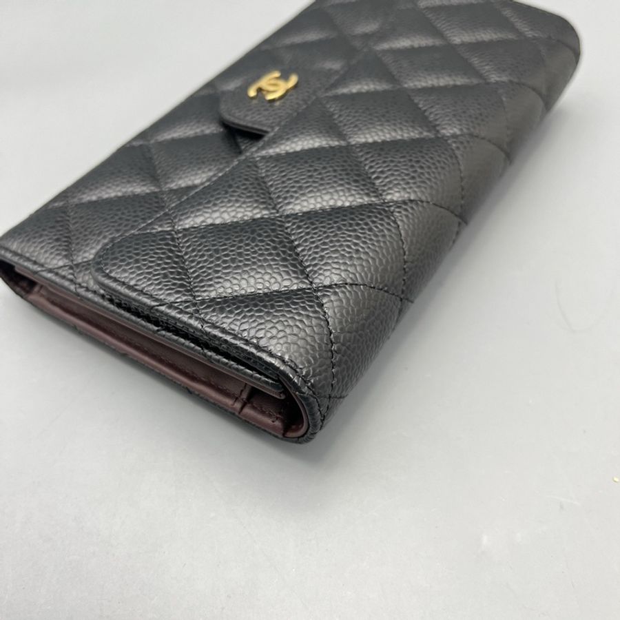 chanel香奈兒CF長款三折錢包黑金/18*11*3cm 21開-4