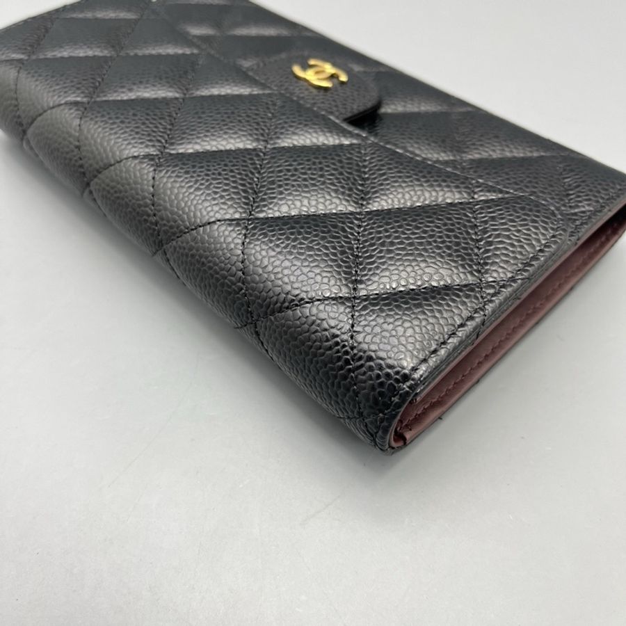 chanel香奈兒CF長款三折錢包黑金/18*11*3cm 21開-5