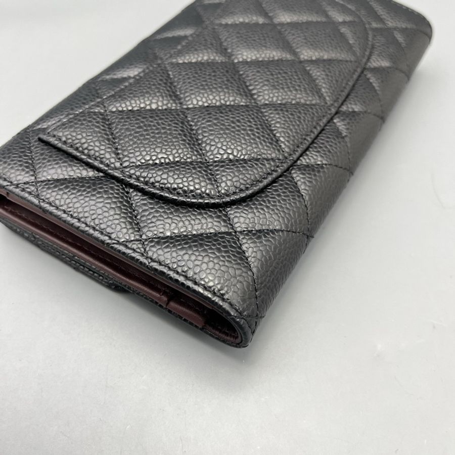 chanel香奈兒CF長款三折錢包黑金/18*11*3cm 21開-6