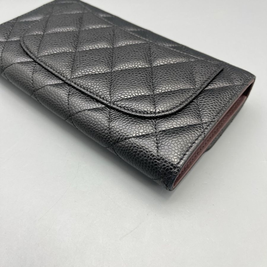 chanel香奈兒CF長款三折錢包黑金/18*11*3cm 21開-7