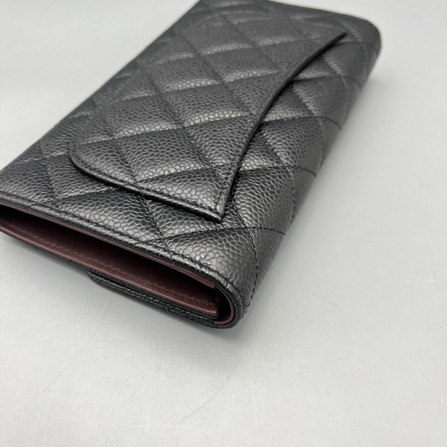 chanel香奈兒CF長款三折錢包黑金/18*11*3cm 21開-8