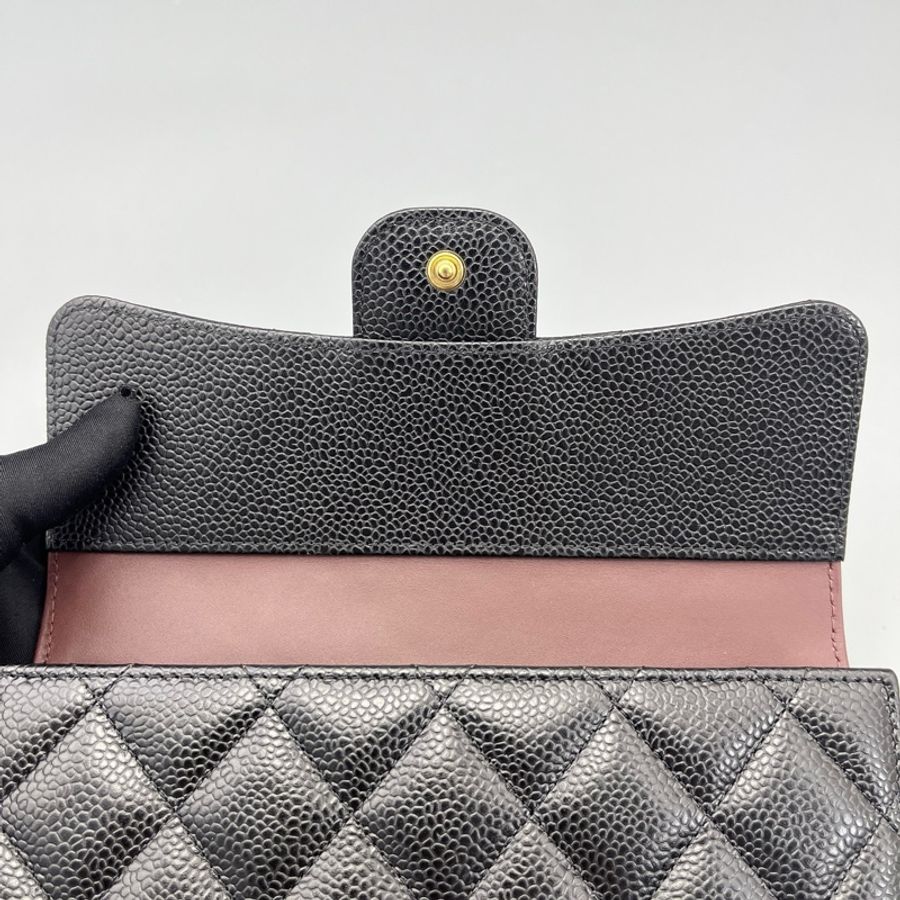 chanel香奈兒CF長款三折錢包黑金/18*11*3cm 21開-16