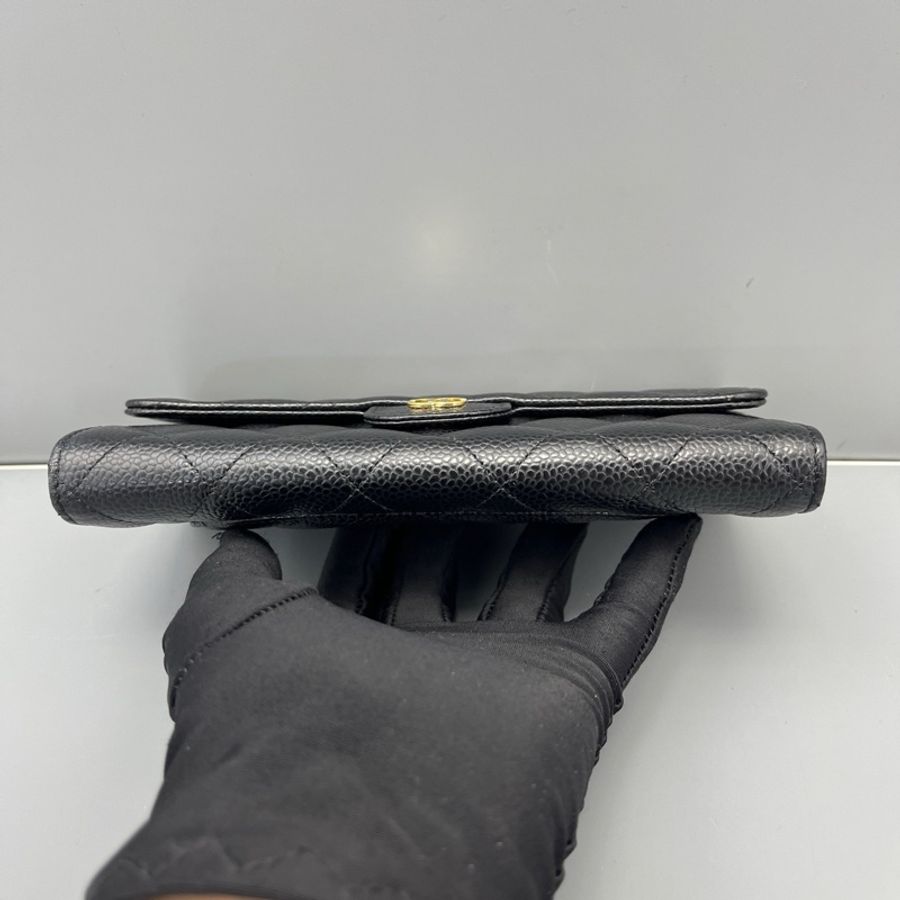 chanel香奈兒CF長款三折錢包黑金/18*11*3cm 21開-18