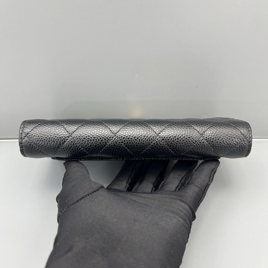 chanel香奈兒CF長款三折錢包黑金/18*11*3cm 21開-19