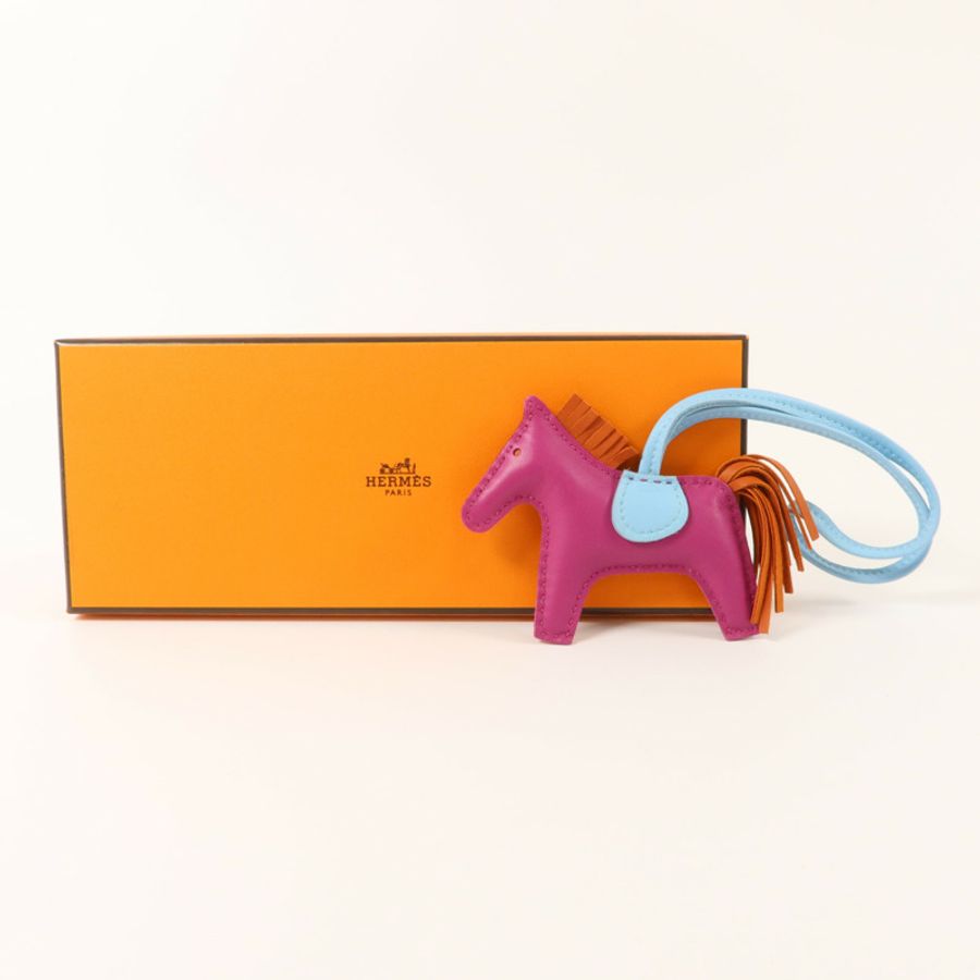 HERMES Milo皮革Rodeo PM掛飾Rose Purple/Celeste/Cornaline-7