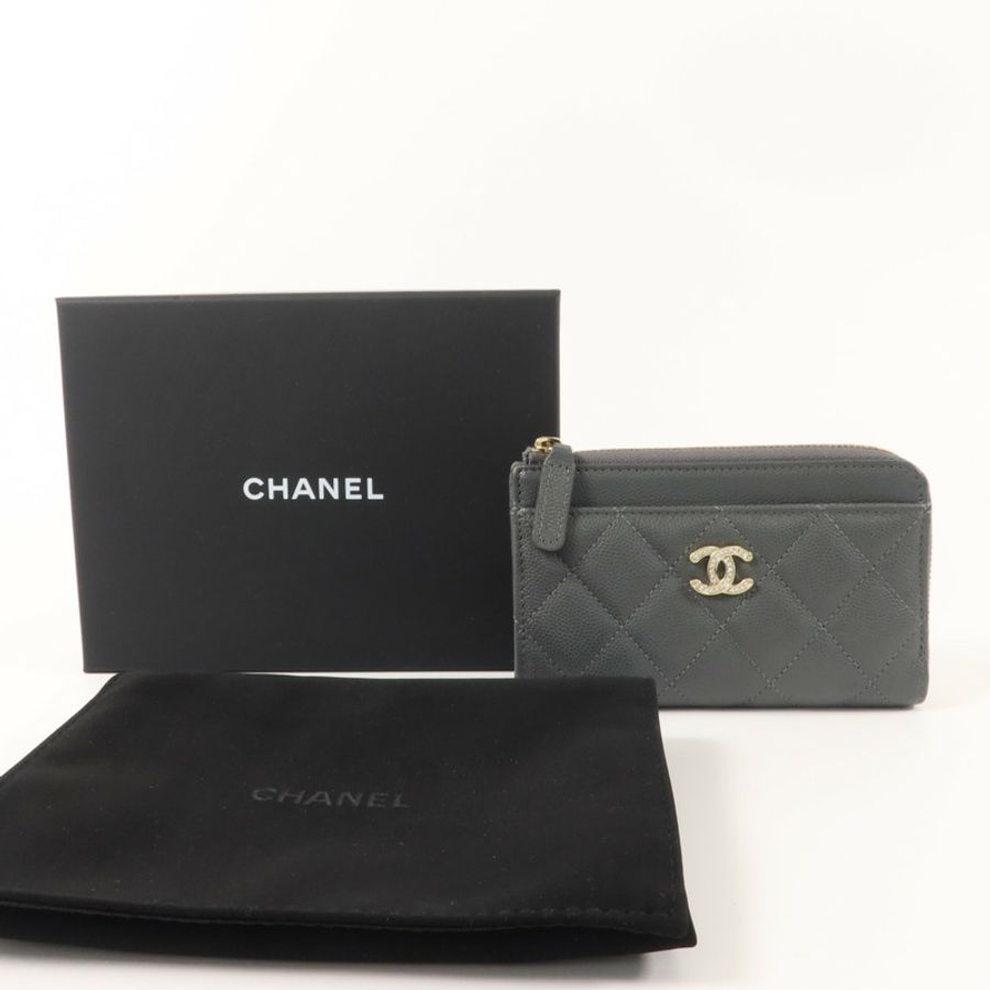 CHANEL 牛皮皮革CC Logo Zipper Wallet錢包-7