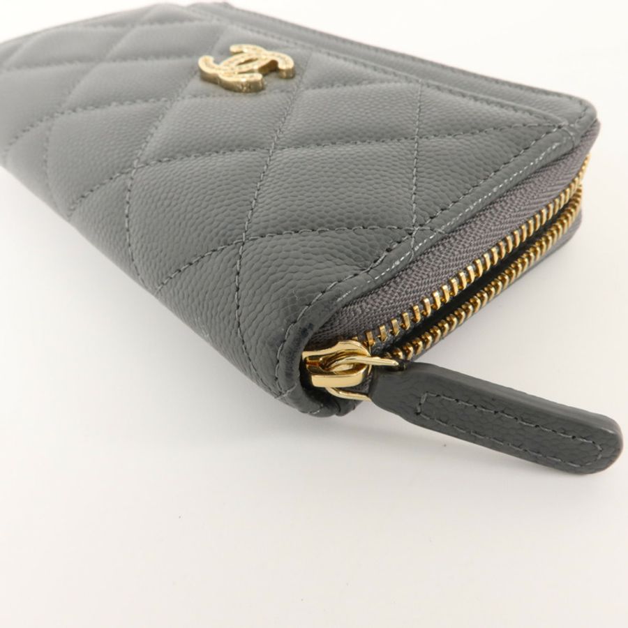 CHANEL 牛皮皮革CC Logo Zipper Wallet錢包-10