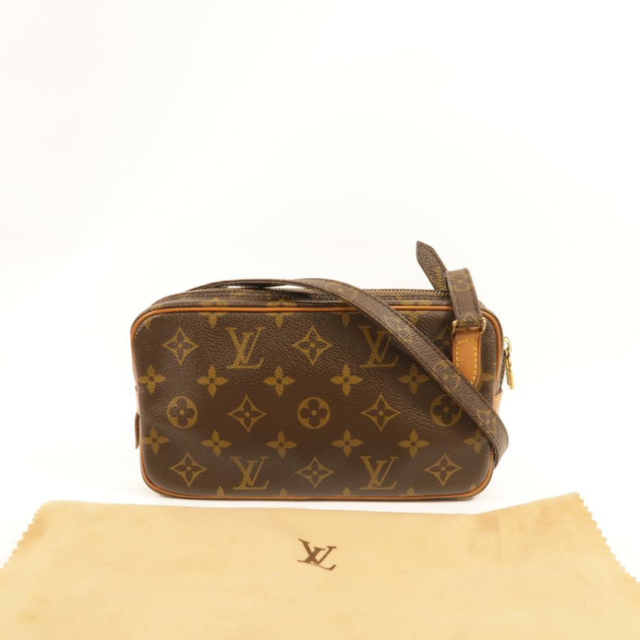 LOUIS VUITTON Monogram Marly Bandouliere金扣肩背袋棕色-9
