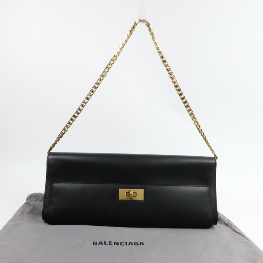 BALENCIAGA 牛皮皮革Bel Air Small Clutch On Strap鏈帶肩背袋-9