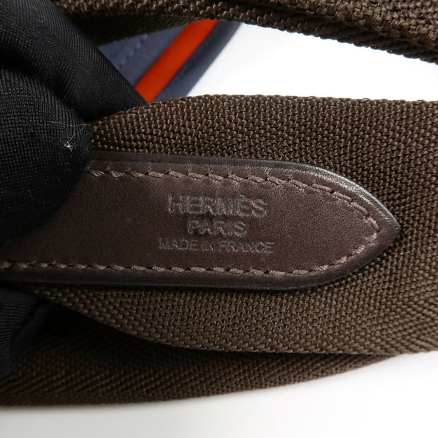HERMES 帆布Grooming Bag銀扣手挽肩背兩用袋Blue-5