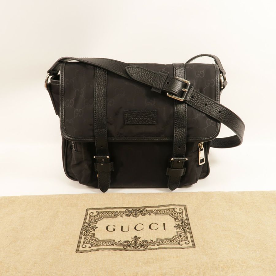 GUCCI 尼龍/牛皮皮革GG Nylon Messenger Bag肩背袋-10