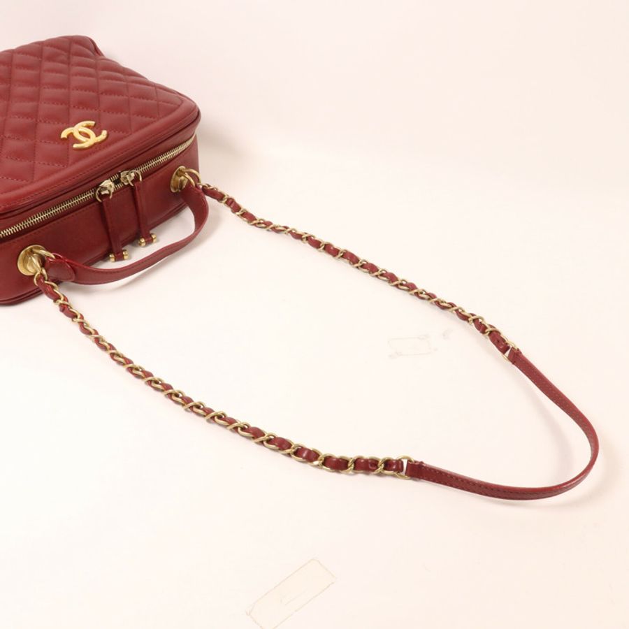 CHANEL 羊皮皮革Chain Shoulder鏈帶手挽肩背兩用袋-9