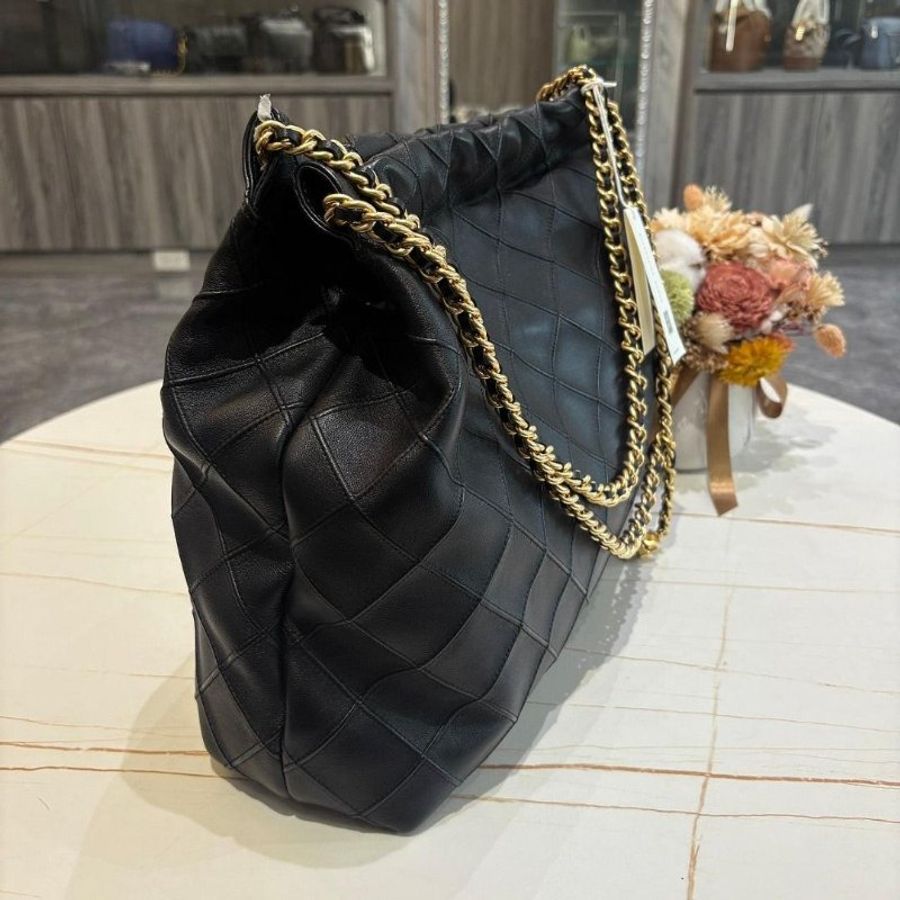 TORY BURCH 菱格雙鍊帶小牛皮束口肩背包-2