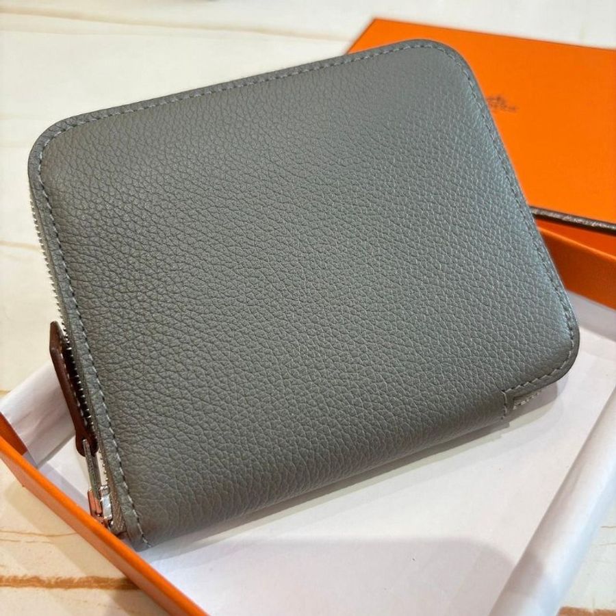 HERMÈS 絲巾短夾大象灰 W刻-0