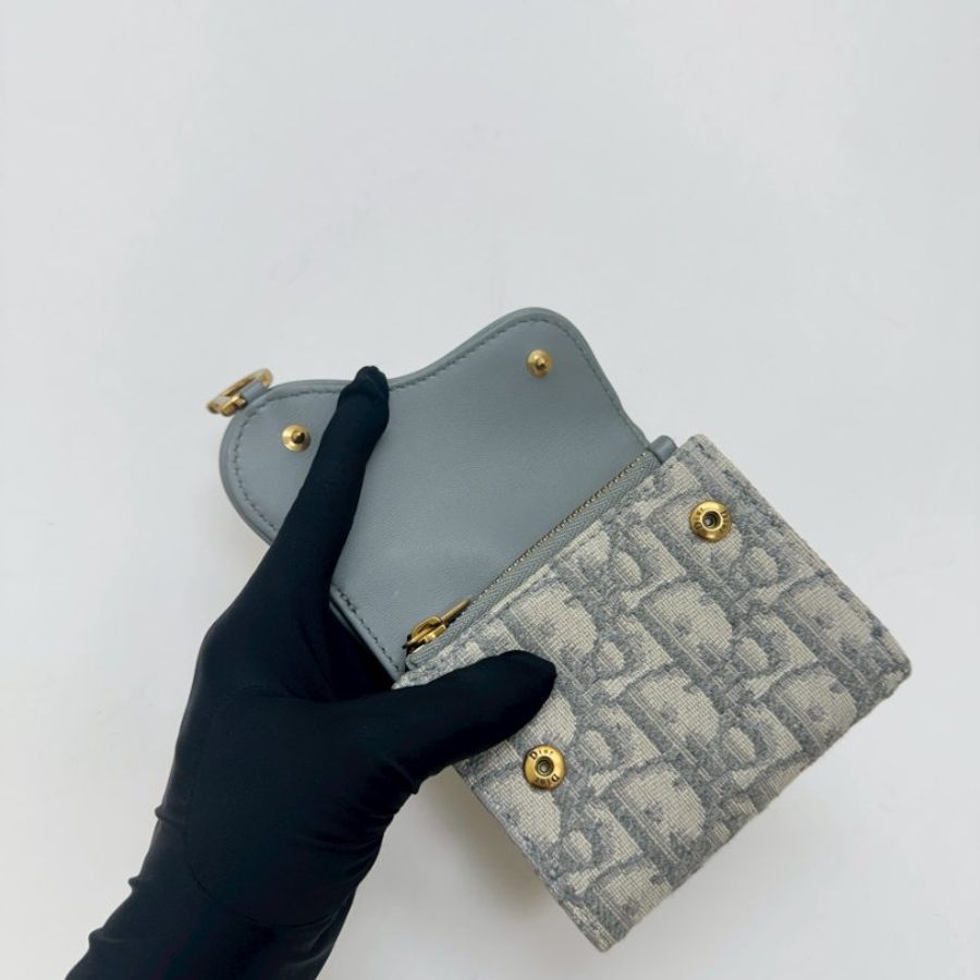 DIOR SADDLE LOTUS 老花三折短夾-4