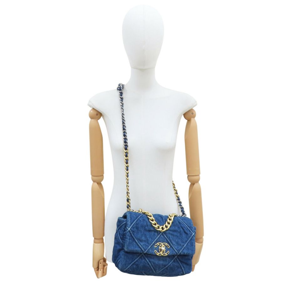 19 口蓋包 藍色 單寧布 鍊帶 肩背包【CHANEL 香奈兒】 AS1160-8