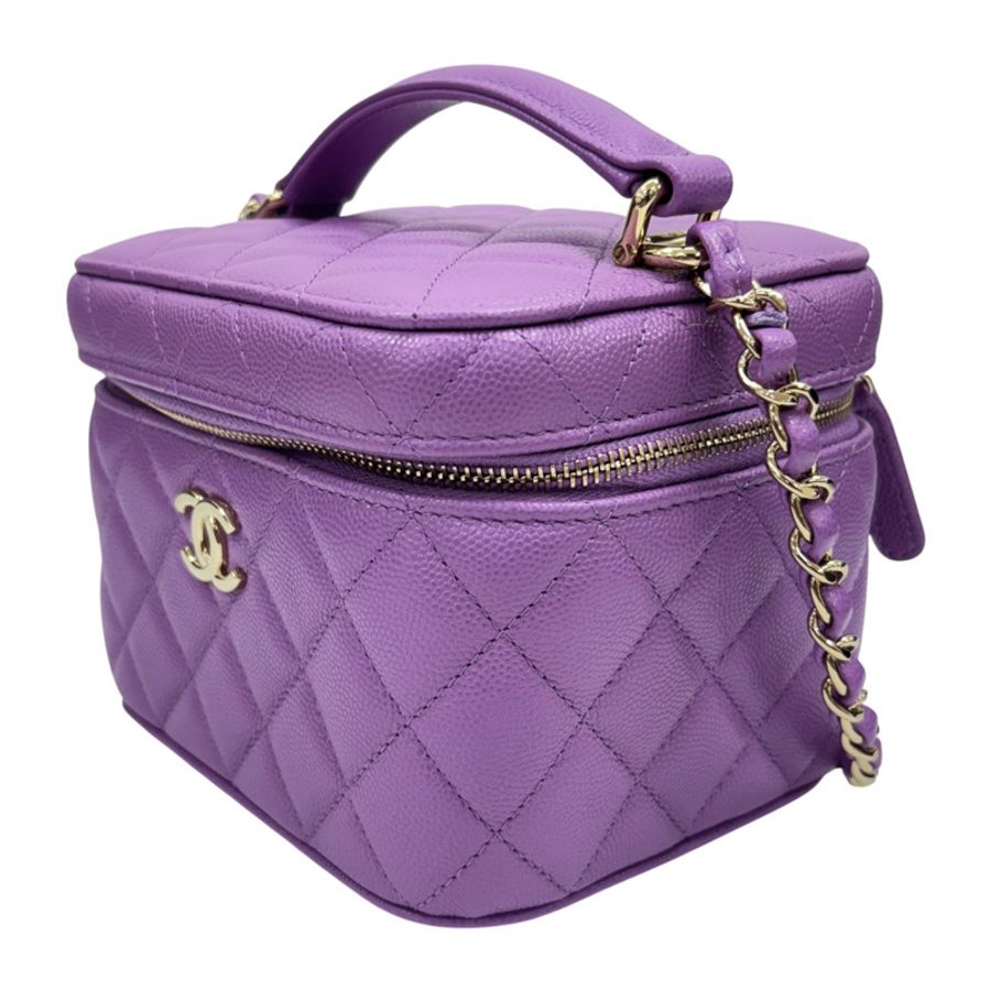 紫色 牛皮 菱格紋 Coco Mark 化妝箱 Matelasse 【CHANEL 香奈兒】 AS3171-1