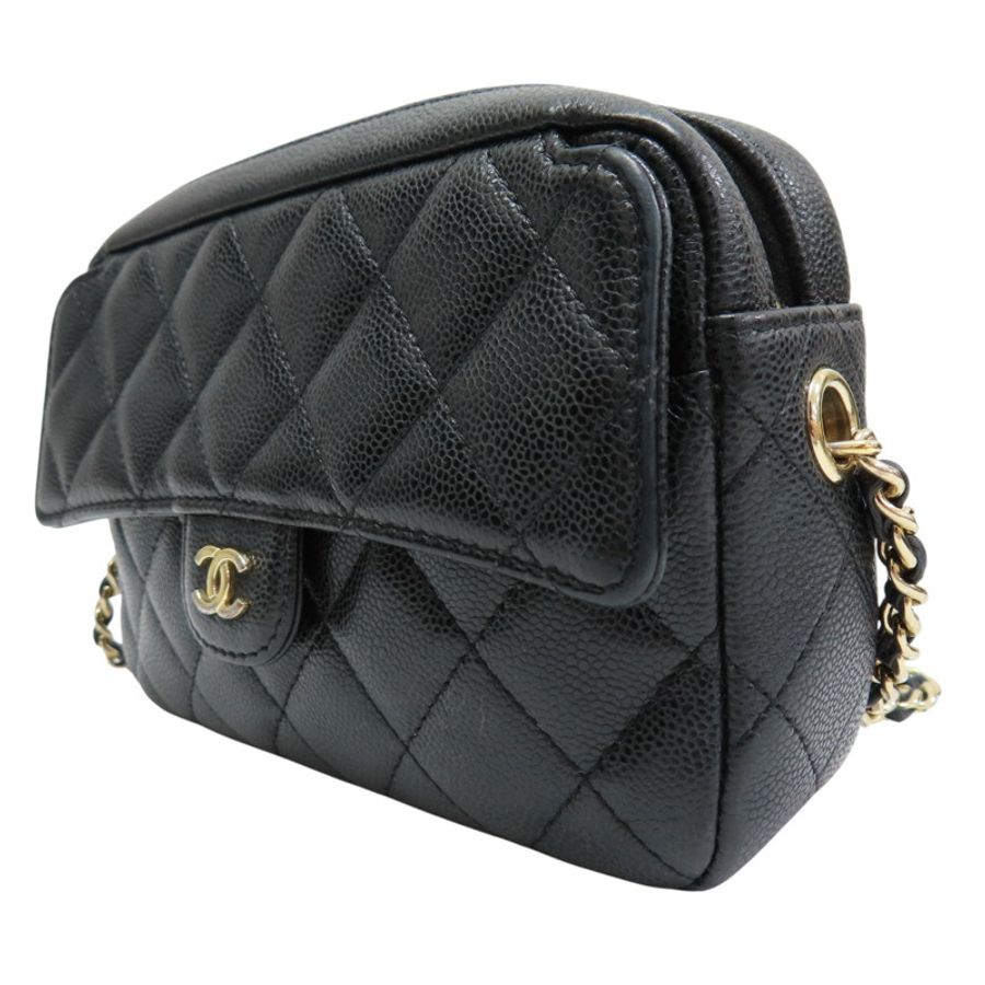 黑色 菱格紋 荔枝牛皮 鍊帶 肩背包 金釦【CHANEL 香奈兒】 AP4425B-2