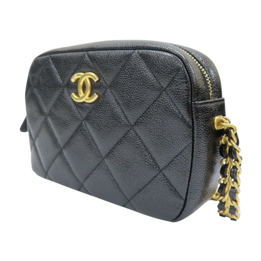 黑色 菱格紋羊皮 Camera Bag 金色鏈帶 肩背包【CHANEL 香奈兒】 AS3104-2