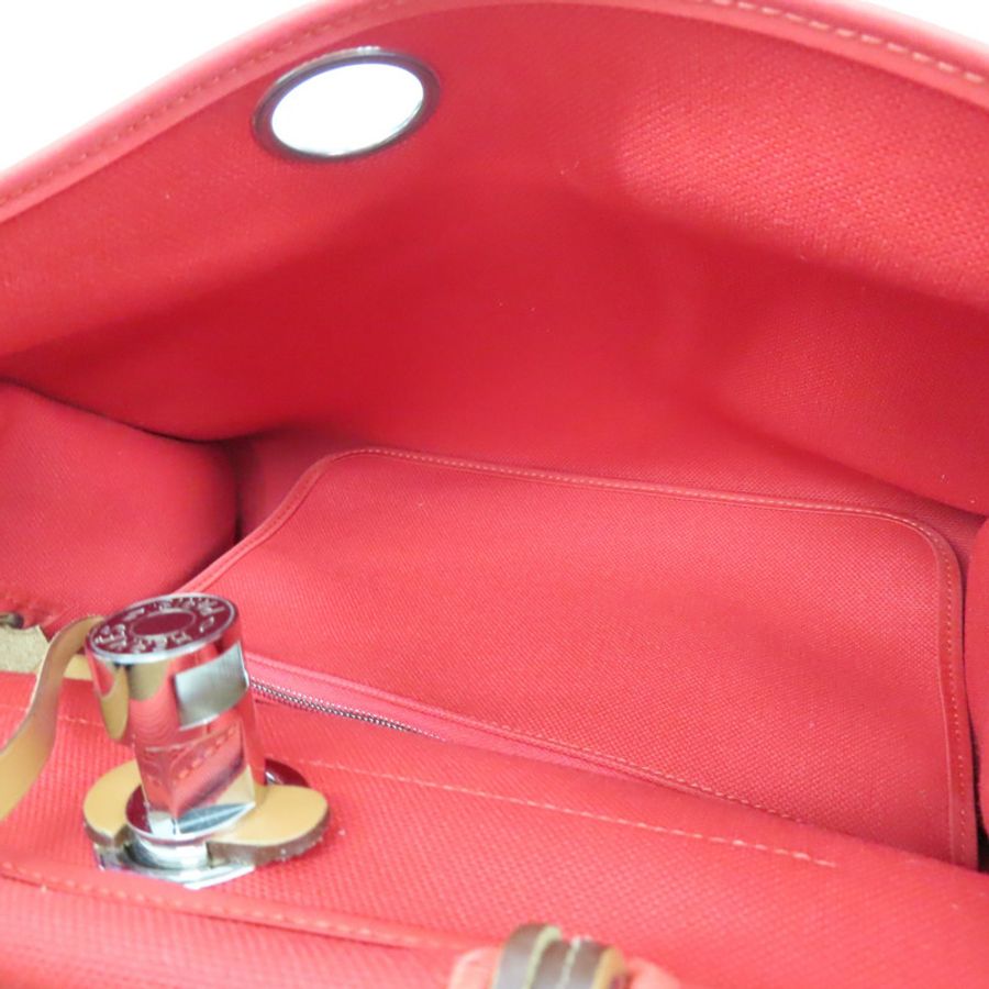 A5寶石紅色 帆布 棕色牛皮 Herbag 31 兩用包 A刻 銀扣【HERMES 愛馬仕】 H079091CKAA-5