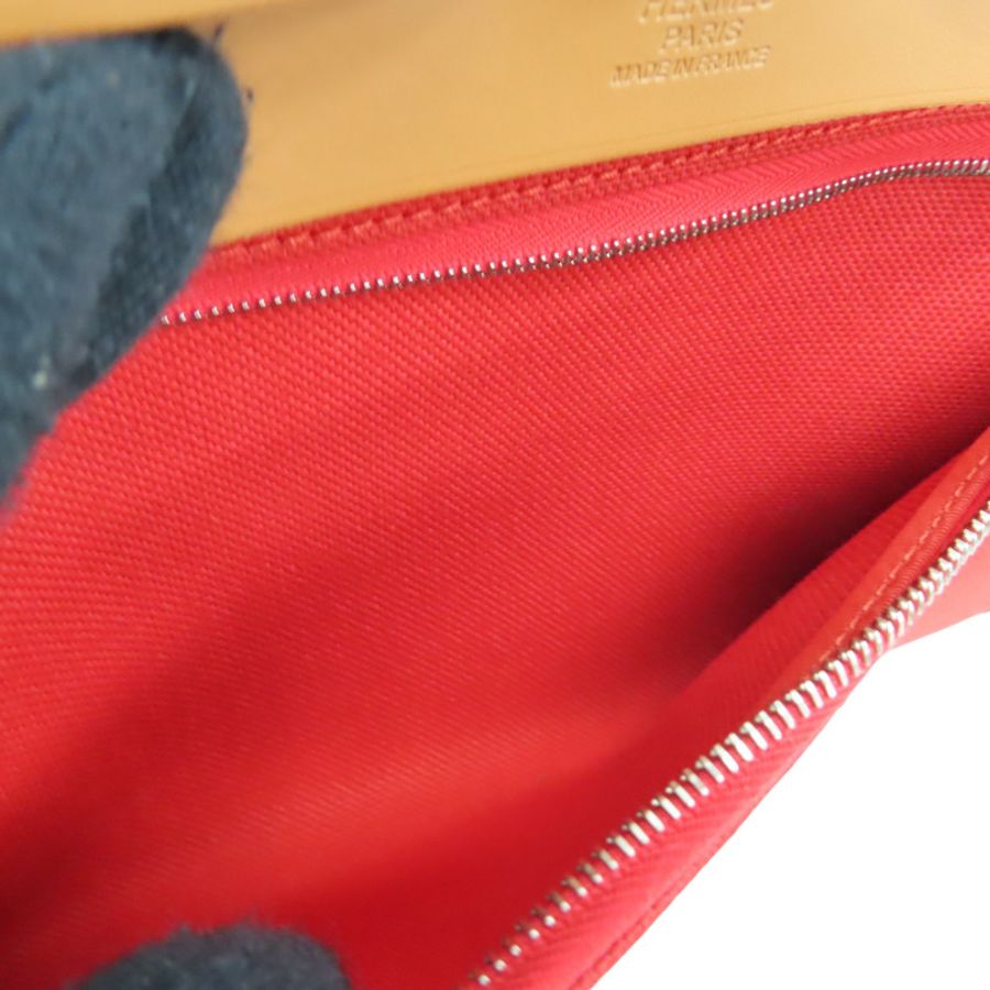A5寶石紅色 帆布 棕色牛皮 Herbag 31 兩用包 A刻 銀扣【HERMES 愛馬仕】 H079091CKAA-6