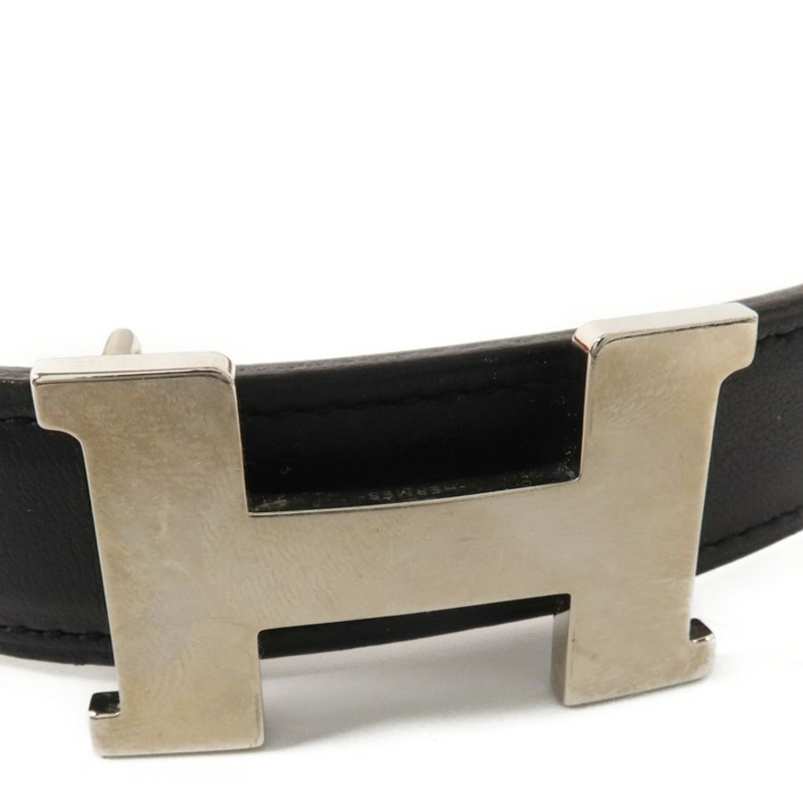 HERMES Epsom皮革/Swift皮革Mini H Belt 80cm皮帶Noir/Gold-2