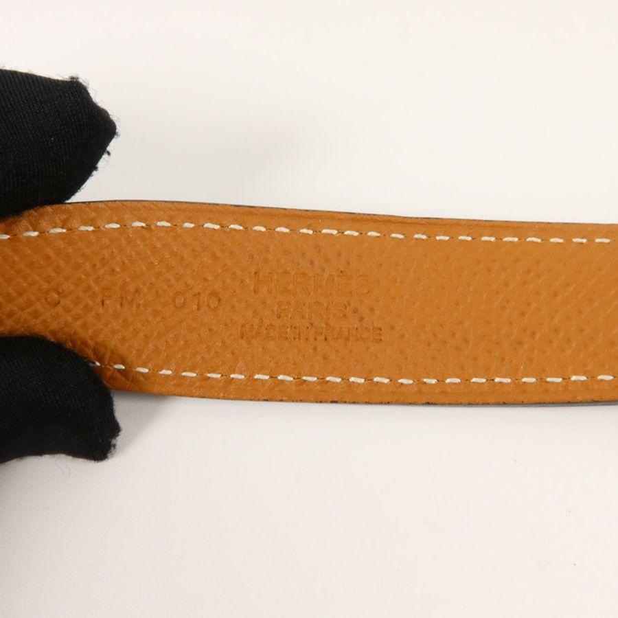 HERMES Epsom皮革/Swift皮革Mini H Belt 80cm皮帶Noir/Gold-4