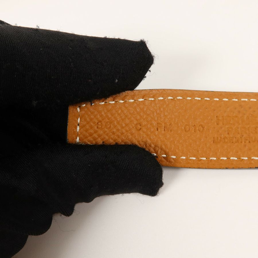 HERMES Epsom皮革/Swift皮革Mini H Belt 80cm皮帶Noir/Gold-5