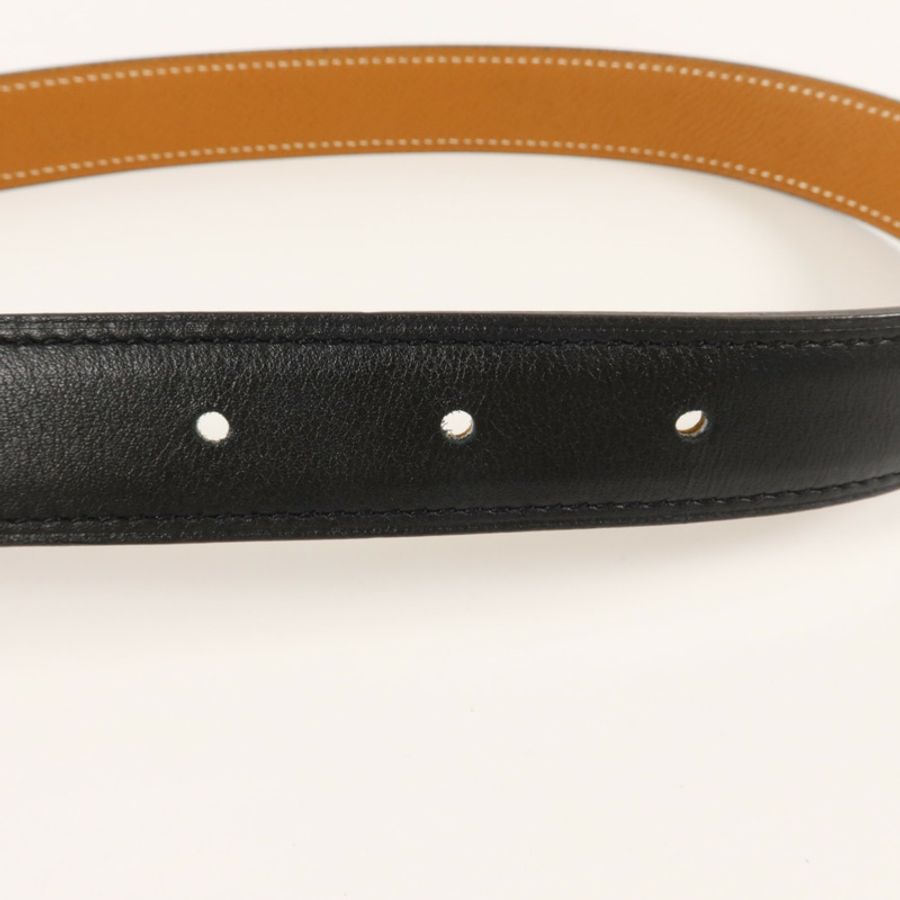 HERMES Epsom皮革/Swift皮革Mini H Belt 80cm皮帶Noir/Gold-7
