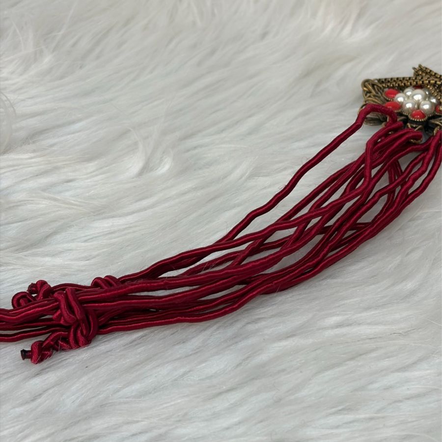 GUCCI 黃銅 辣椒 紅 半 寶石 流蘇 珍珠 項鍊 長鍊 腰鍊 皮帶 腰帶 掛飾 擺件 多用途-9