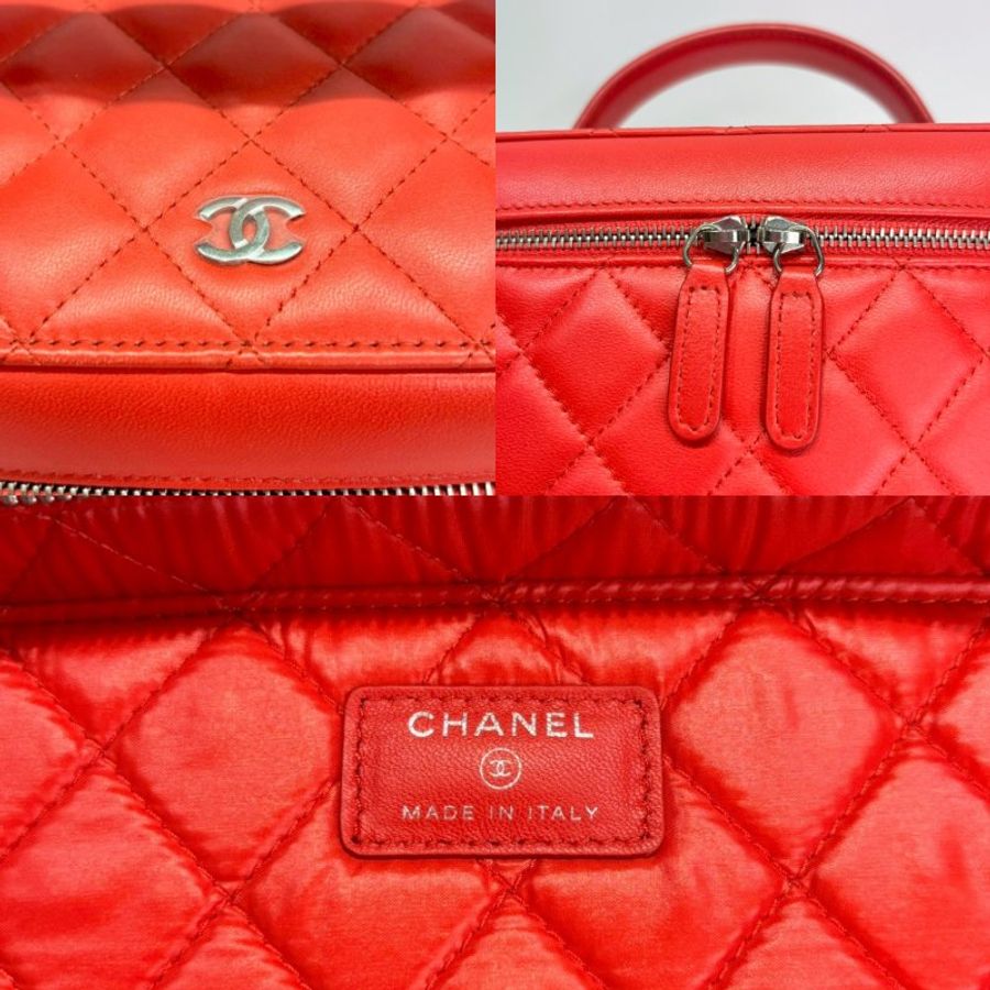 CHANEL 紅色羊皮手提化妝包-5